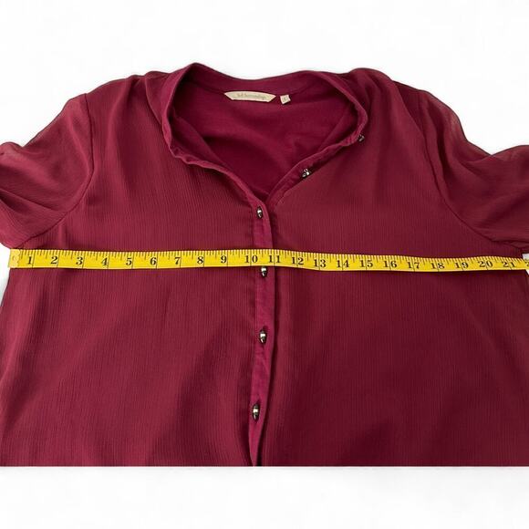 Soft Surroundings Burgundy Collarless Capizzi Top with Sheer Sleeves (L) - Picture 9 of 11